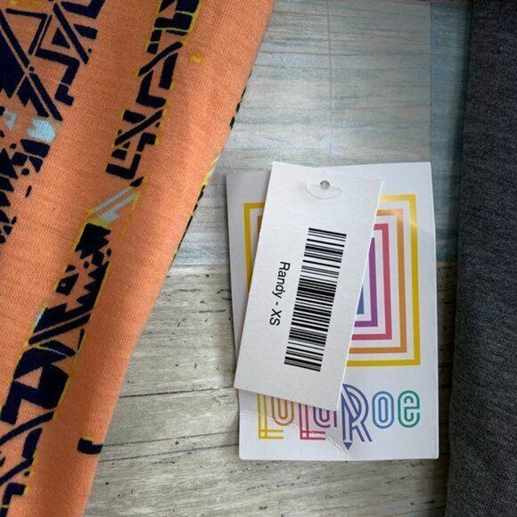 LuLaRoe Randy Baseball Tee Gray Orange Abstract Print Womens XS - Picture 5 of 5